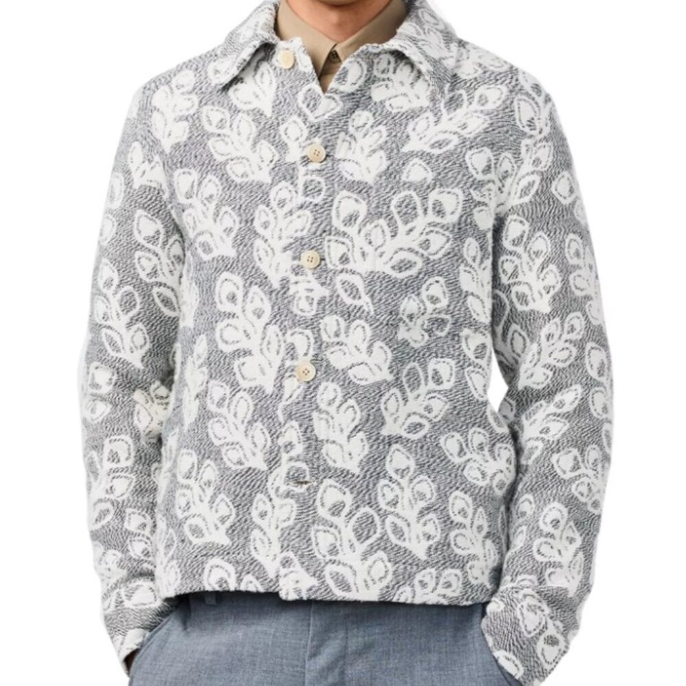 NN07 No Nationality MEN'S Rahim Floral Jacquard Front Jacket Black Melange SMALL - Picture 1 of 5